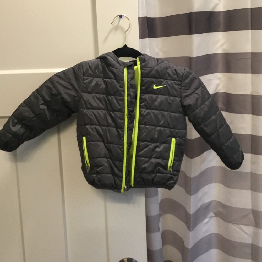 Nike Kids Charcoal and Neon Yellow Puffer Jacket